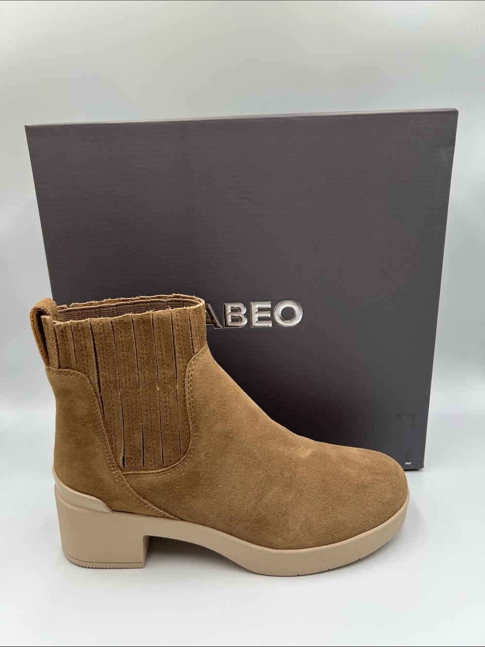 ABEO Capital Chelsea ankle boots suede leather light tan brown chunky new 8
